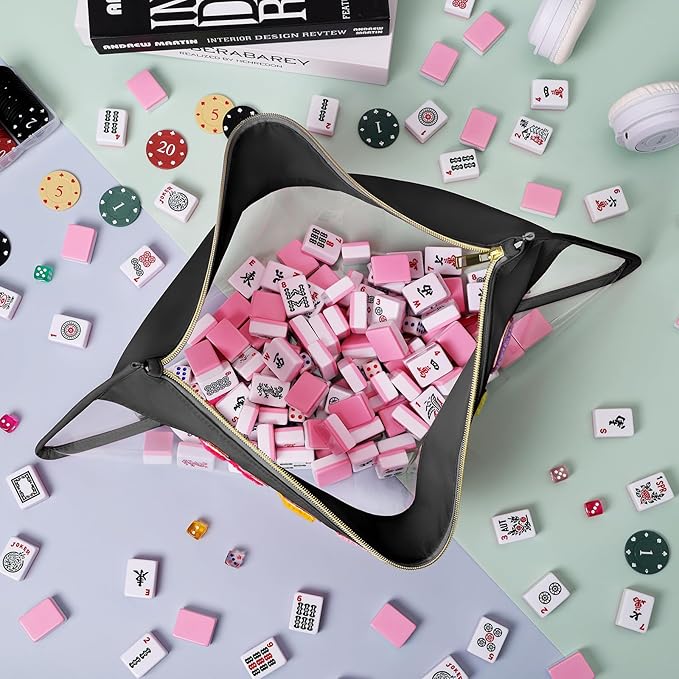 eurovicky Clear Waterproof Mahjong Bag, Empty Mahjong Tile Bag with zipper Mahjong Case for American Mahjong Set, Case Only (Elegant Black)