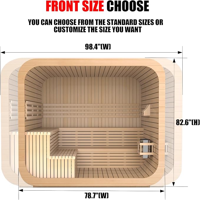 Customize 2-8 Outdoor Barrel Sauna Room,HARVIA 6KW Electric Stove or Wood Burning Stove Japanese Cedar Sauna Kit (Cube Sauna)