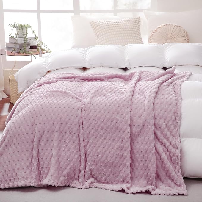 Puncuntex Light Purple Throw Blanket 50"×60" Fuzzy 3D Jacquard Decorative | Flannel Fleece Super Soft Plush Cozy Blanket for Couch Sofa Chair Lightweight