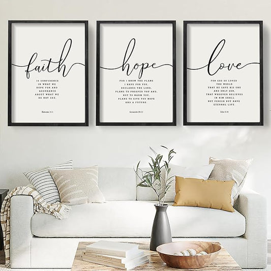 Houmury Set of 3 Framed Farmhouse Bible Verses Wall Decor Sign 11”x14” Christian Faith Scripture Wall Art for Home Bedroom Wall Decor (11"x14" Black)