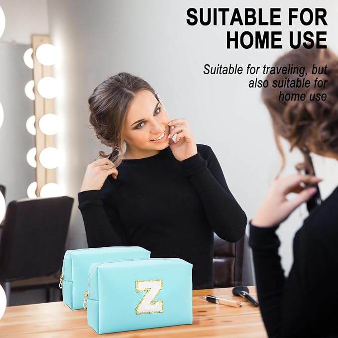 URSKYTOUS Gifts for Girls Initial Makeup Bag Personalized Cosmetic Bag with Zipper Cute Travel Toiletry Bag Waterproof PU Preppy Makeup Pouch Birthday Gift for Teen Girls Women(Blue Z)