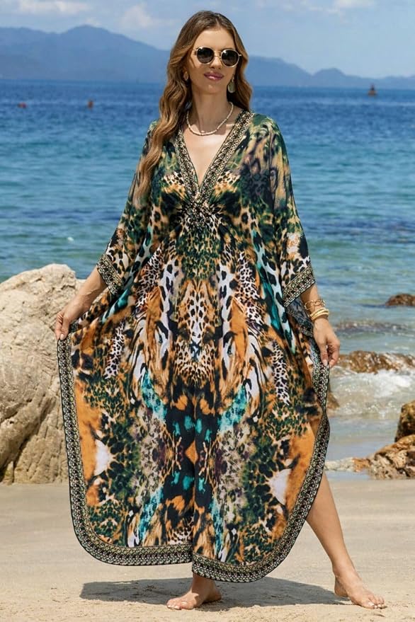 Mumu Dresses for Women Plus Size, Bohemian Kaftan Beach Cover Up Long Maxi Nightgown Soft Loungewear