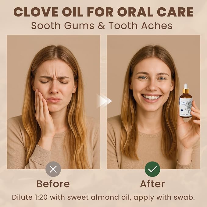 HIQILI 1 Fl Oz Clove Oil for Teeth and Gums, Oral Care, DIY Clean Spray, Aromatherapy - 30ml | Creating a Warm, Comforting Scent for Home, DIY Cleaning Spray, and Homemade Vandles —30mL / 1.01 fl oz