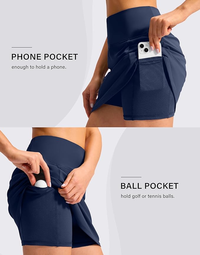 16'' Skorts for Women with 4 Pockets High Waisted Golf Skirt | Built-in Shorts, Stretch, A Line, Pickleball, Athletic, Casual, Tennis Skirt