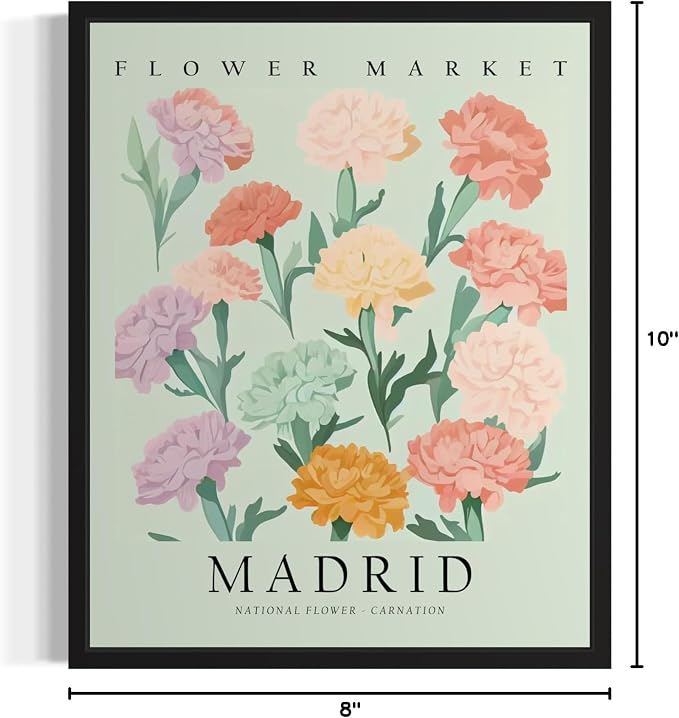 Spain Flower Market Art Print Poster, Wall Art Floral Painting Botanical Decor for Bedroom, Kitchen, Bathroom Livingroom Decoration 82B (Spain,10"L x 8"W, Unframed)