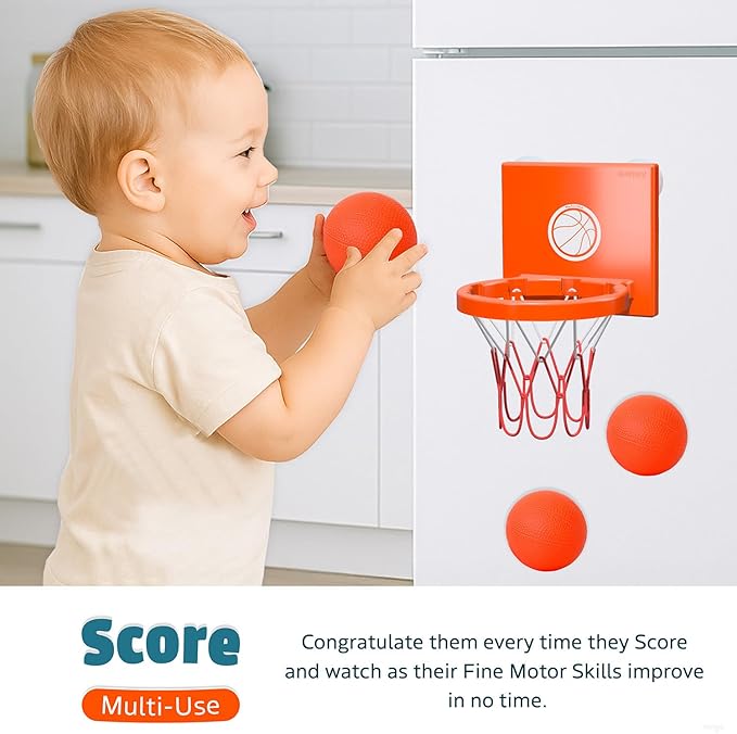 Bath Toys - Bathtub Basketball Hoop for Toddlers Kids | Suction Cups Baby Mini Basketball Hoop with 4 Soft Balls | Fun Bath Toy for Boys and Girls