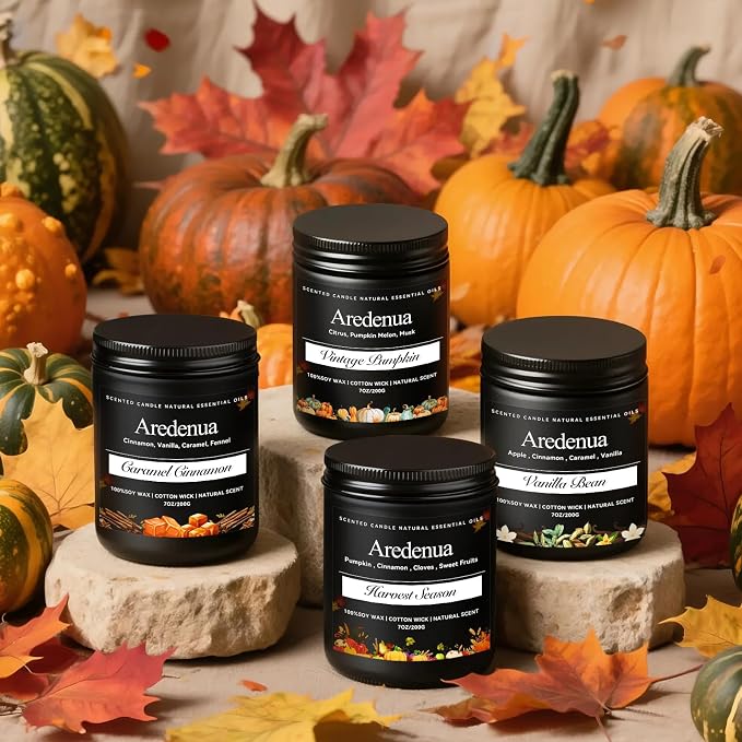 Amber Pumpkin Candles – Warm Holiday Pumpkin Scent, Hand-Poured Soy Candles for Winter Home Décor, Cozy Christmas Seasonal Candle Gift