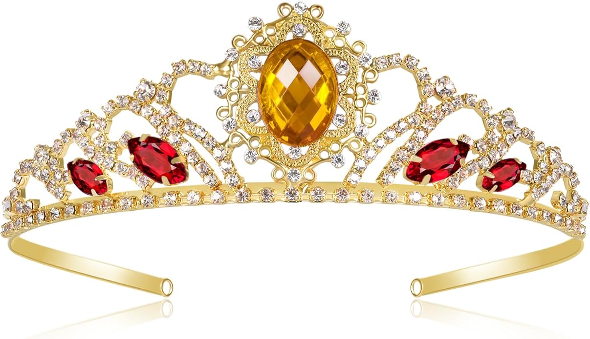 Princess Dress Up Accessories Tiara Crown Sparkle Gold Crown for Birthday Christmas Halloween Cosplay