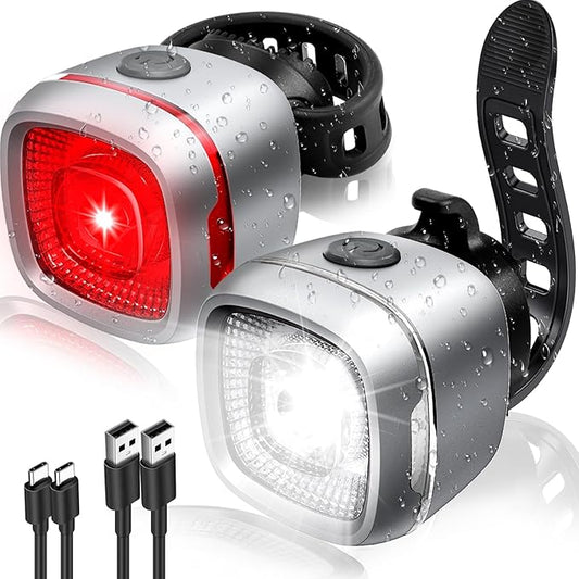 Bicycle Front and Rear Lights,Bike Light, Type-C Rechargeable, Flashing Light，Suitable for Night Riding, Cycling，Accessories for Bicycle，Headlight &Taillight for Girls Kids