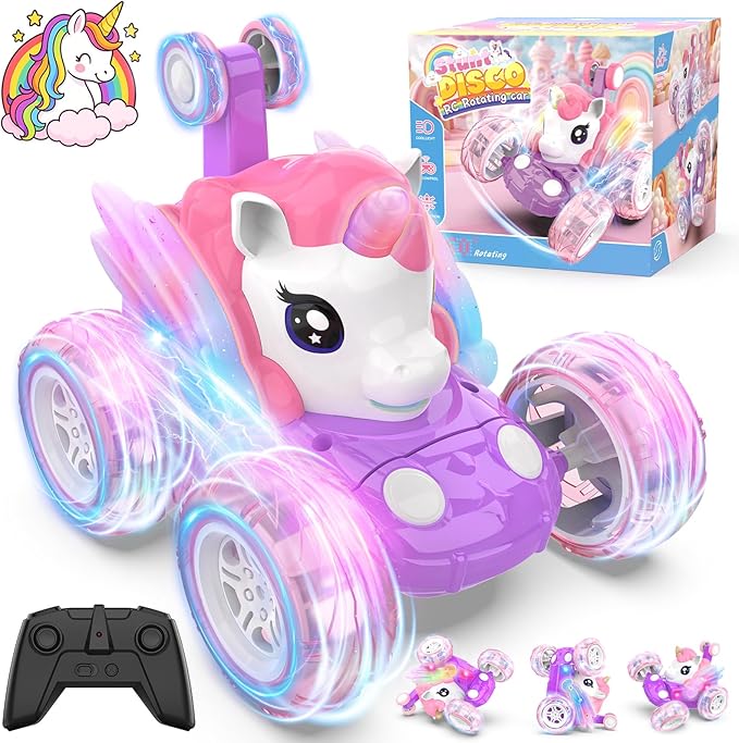 Remote Control Car Stunt RC Cars 360° Rotating with 2.4GHz Rechargeable Wheel Lights Toys Car Gift for Boys Girls 3 4 5 6 7 8 9 10 11 12 (Pink)