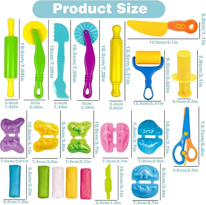 Unleash Creativity with 9 Pcs Play Dough Tools and 6 Unique Dino Molds Dough Toys Accessories Set Whit 5 Bright Color