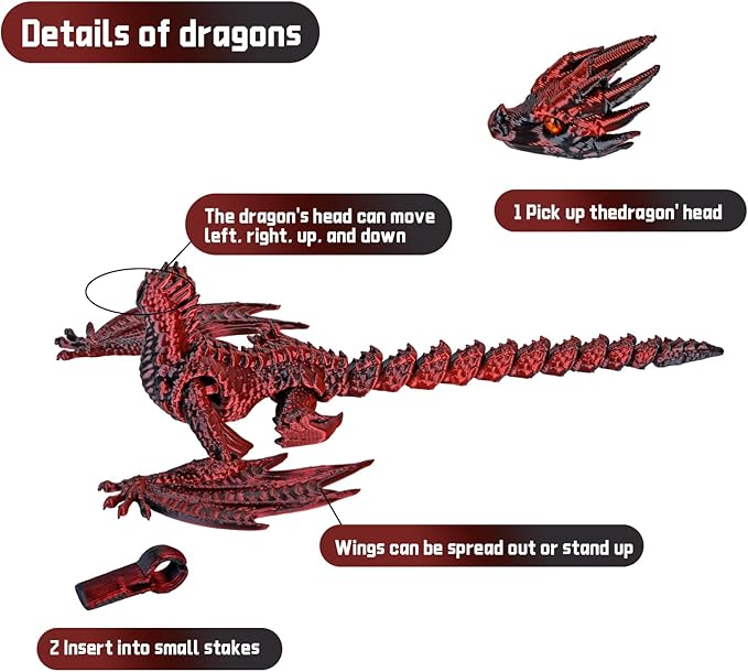 3D Printed Dragon,Flying Mystery Egg Articulated Dragon,3D Printed Crystal Dragon with Wings,3D Dragon Eggs with Dragon Inside,Adults Fidget Toys for Autism ADHD (Black Red Pro)
