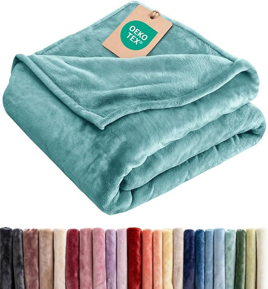 Fleece Blanket Twin Size - Ultra-Soft Flannel Fleece Blanket - Turqoise | Soft, Warm, Outdoor Picnic Blanket for Camping, Travel, Lightweight, Cozy, Anti-Static, Home Decor Gifts for Men & Women