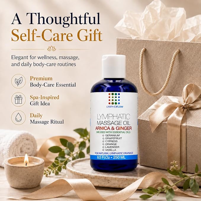 Lymphatic Drainage Massage Oil for Massage Therapy- Warming Arnica & Ginger | Surgeon-Developed Formula | Post Surgery Recovery, BBL, Liposuction, 360 Lipo, Tummy Tuck, Fibrosis | Made in USA | 8.5 Oz