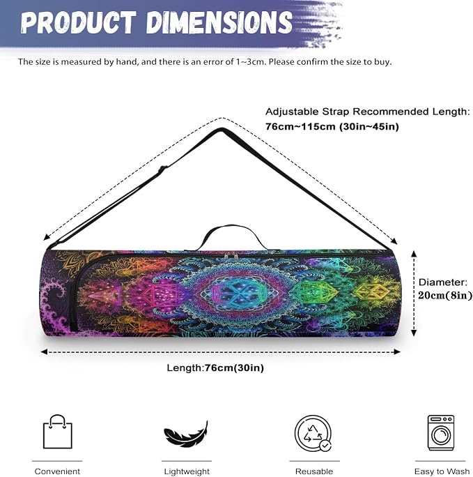 Spacious Extra Large Storage Yoga Mat Bag | Huge Capacity Mandala Gym Tote - Waterproof Wear-Resistant Carrier Strap Pilates