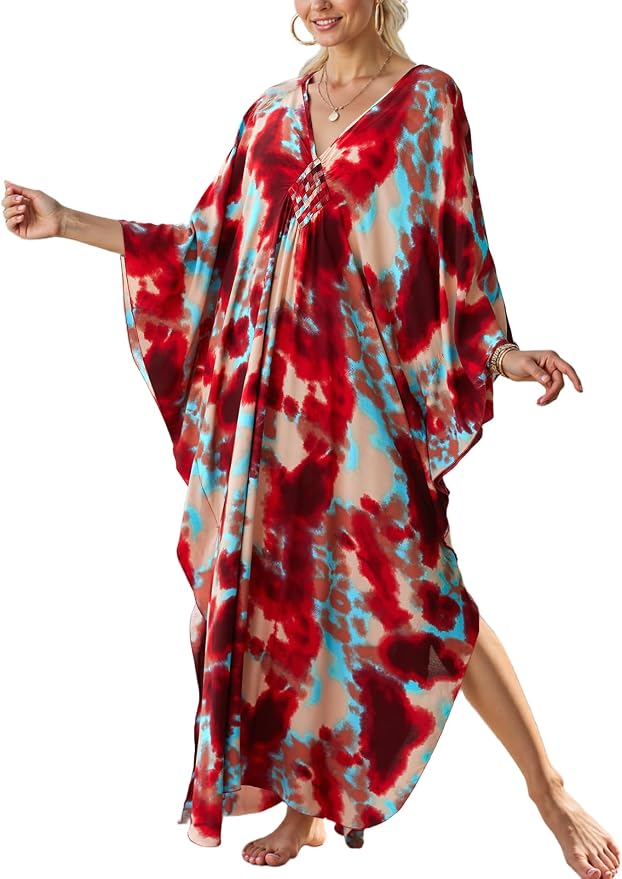 Mumu Dresses for Women Plus Size, Bohemian Kaftan Beach Cover Up Long Maxi Nightgown Soft Loungewear