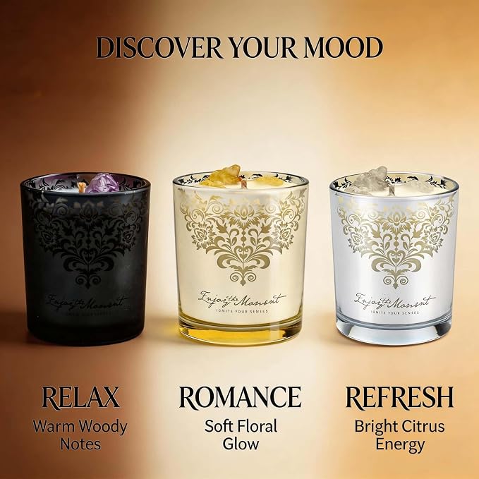 Luxury Soy Candle Gift Set for Women – 3 Pack 7oz Crystal Glass Aromatherapy Candles, 120H Total Burn Time, Soy & Beeswax Blend with Wick Trimmer & Snuffer Lid, Spa & Relaxation Scents
