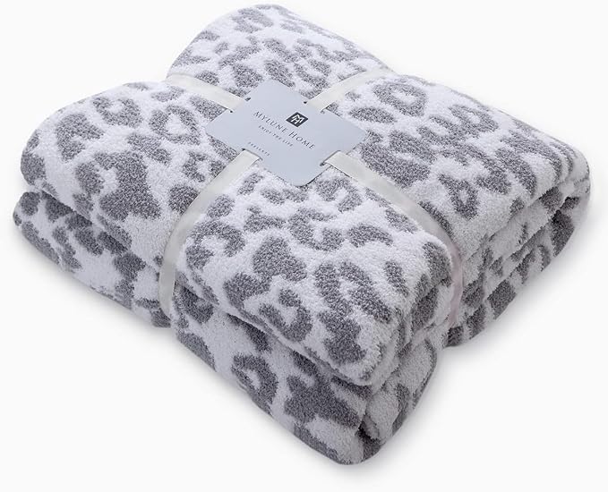 MH MYLUNE HOME Ultra Soft Leopard Throw Blanket Plush, Gray, 50"x60" | Reversible Cheetah Print Blanket, Comfy Fluffy Fuzzy Plush Blanket Throws for Couch Bed, Cozy Blankets for Women Gift