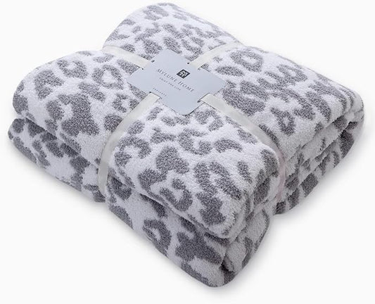 MH MYLUNE HOME Ultra Soft Leopard Throw Blanket Plush, Gray, 50"x60" | Reversible Cheetah Print Blanket, Comfy Fluffy Fuzzy Plush Blanket Throws for Couch Bed, Cozy Blankets for Women Gift