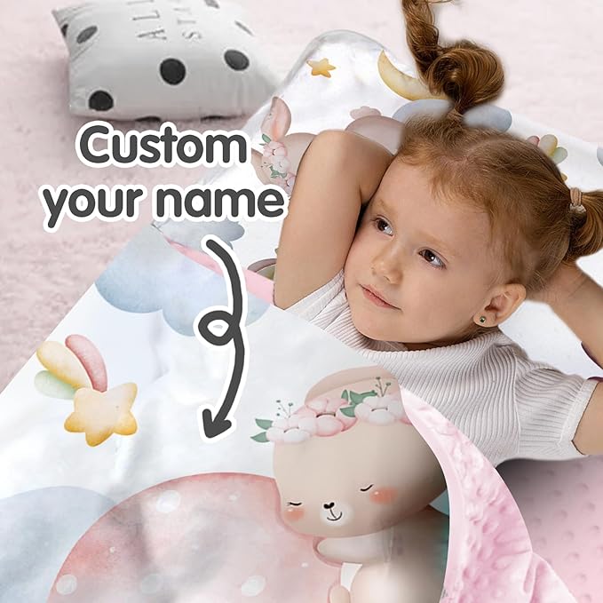 Personalized Toddler Nap Mat for Girls – Custom Name Kids Nap Mat – Daycare Sleeping Mats with Removable Pillow and Soft Minky Dot Blanket for Preschool, Travel, Kindergarten