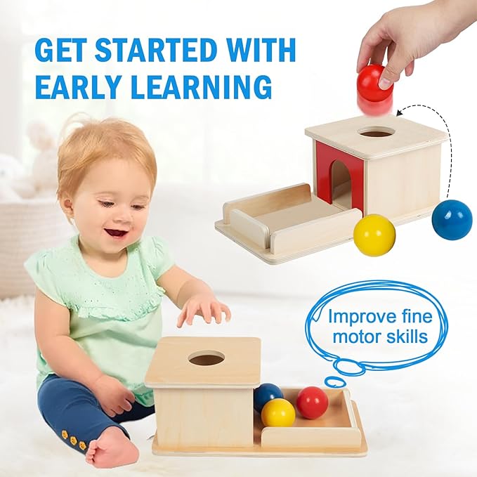 Adena Montessori Wooden Toy for 6-12 Month Baby 3 Balls,Sorting and Stacking Colorful Learning Education Toy for Toddler Kid 1-2 Year Old, Preschool Girl and Boy Gift(Full Size Typical)