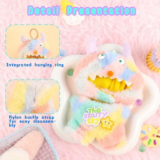 Clothes for labubu Doll 17cm Accessories Suit Cute Clothes for Doll Dress up Monster Style Outfits（Dopamine）
