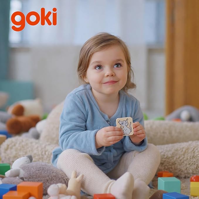 GOKI Chunky Wooden Puzzle for Toddlers 2-4 Montessori Learning Toy - Who Eats What - Educational Toys for 2 Year Old - Ideal Gift for Toddler 9pcs - Designed with Love in Germany