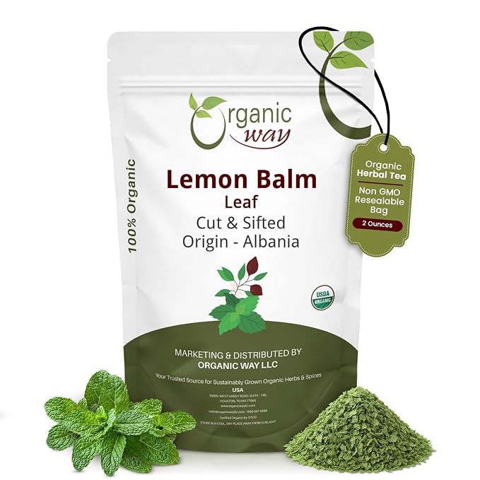 Organic Way Lemon Balm Leaf Cut & Sifted (Melissa officinalis) - Herbal Tea | Organic & Kosher Certified | Vegan | Raw, Non GMO & Gluten Free | USDA Certified | Origin - Albania, 2 Ounce (Pack of 1)