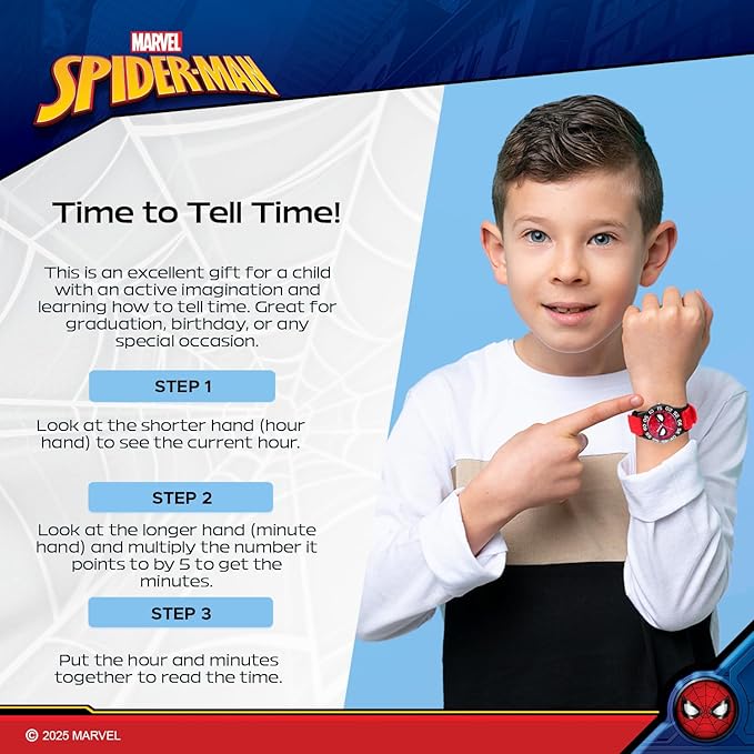 Marvel Spiderman Watch for Kids - Spiderman Watch Boys - Spider-Man Watches for Boys 4-6 - Toys - Kids - Marvel Toddler - Silver Case - 3D Silicone Plastic Strap