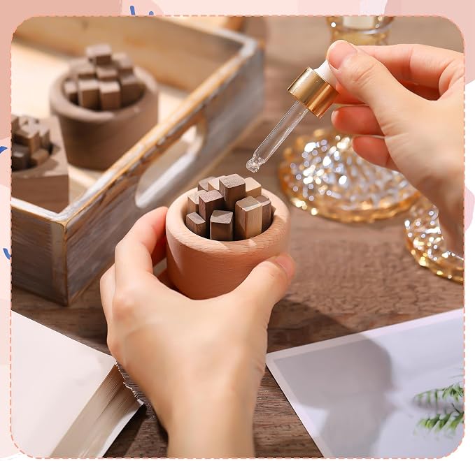 Teenyyou 4 Pcs Wooden Diffuser for Car Aromatherapy Wood Woodpile Essential Oil Diffuser Round and Square Home Office Bedroom Decoration(Wooden Strips)
