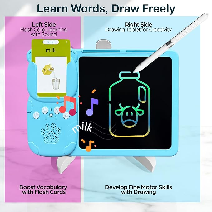 Spanish&English Talking Flash Cards for Toddlers - LCD Writing Tablet Kids - Drawing Tablet Toddler Toys 510 Sight Words Learning Montessori - Autism & Speech Therapy Toys - Kindergarten Gifts (Pink)