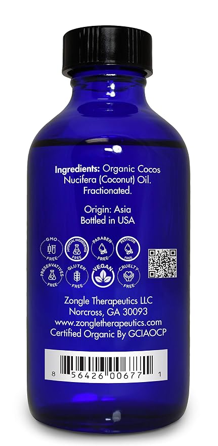 Organic, Fractionated Coconut Oil, for Skin, Essential Oils – 100% Pure, Fractionated Coconut Oil, by Zongle Therapeutics, 4 OZ