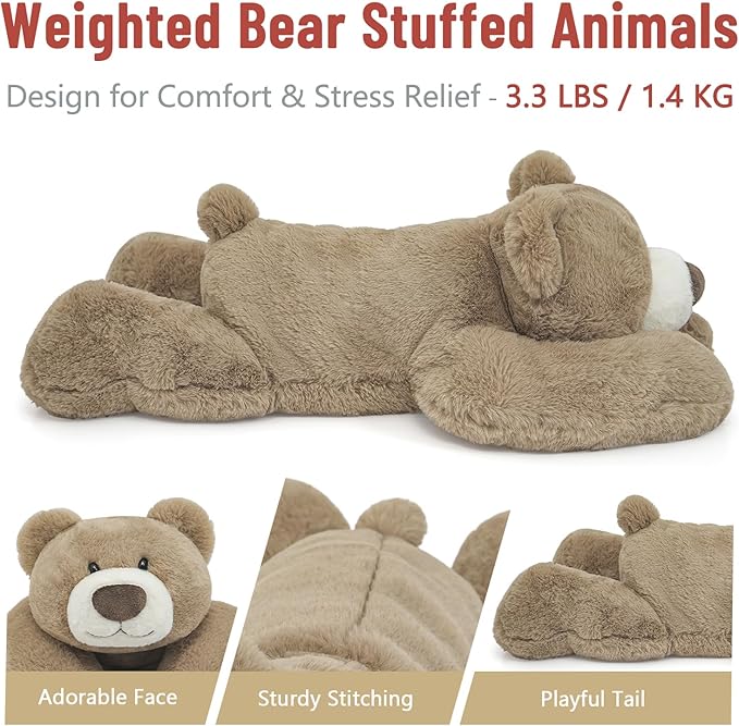 Niuniu Daddy 20" | 3.3 Pound Weighted Bear Stuffed Animals for Adults Kids, Giant Large Teddy Bear Plush Toy, Cute Brown Bear Body Pillow with Soft Fur & Body for Gift Christmas Birthday Holidays