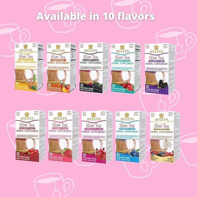 Hyleys Slim Tea Blackberry Flavor - Weight Loss Herbal Supplement Cleanse and Detox - 25 Tea Bags (12 Pack)