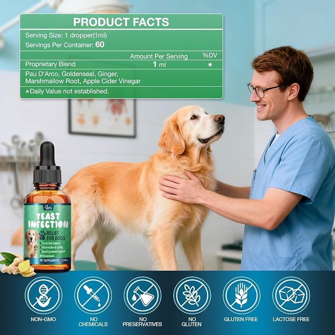 Yeast Infection Treatment for Dogs,Dog Ear Infection Treatment,Itchy Ear,Skin,Paws&Relief-Reduces Inflammation&Relieves Irritation,Dog Supplement Drops with Multivitamins Probiotics,60ml(1 Pack)