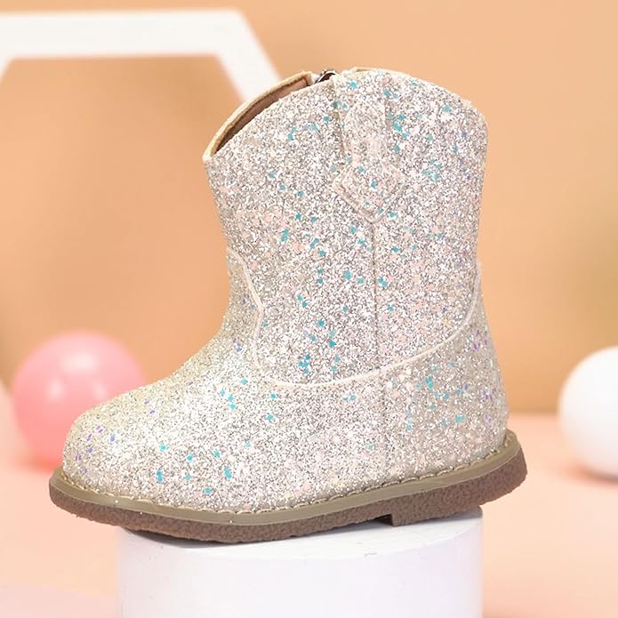 Newsonet Baby Cowboy Cowgirl Boots Infant Western Boots Toddler Boys Girls Round Toe Riding Mid Calf Boots All Seasons for 6 9 12 18 24 Months