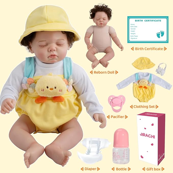 Jirachi Lifelike Reborn Baby Dolls, 18-Inch Sleeping Real Life Cloth Body Baby Girl, Realistic Reborn Baby with Toy Accessories for Kids Age 3+