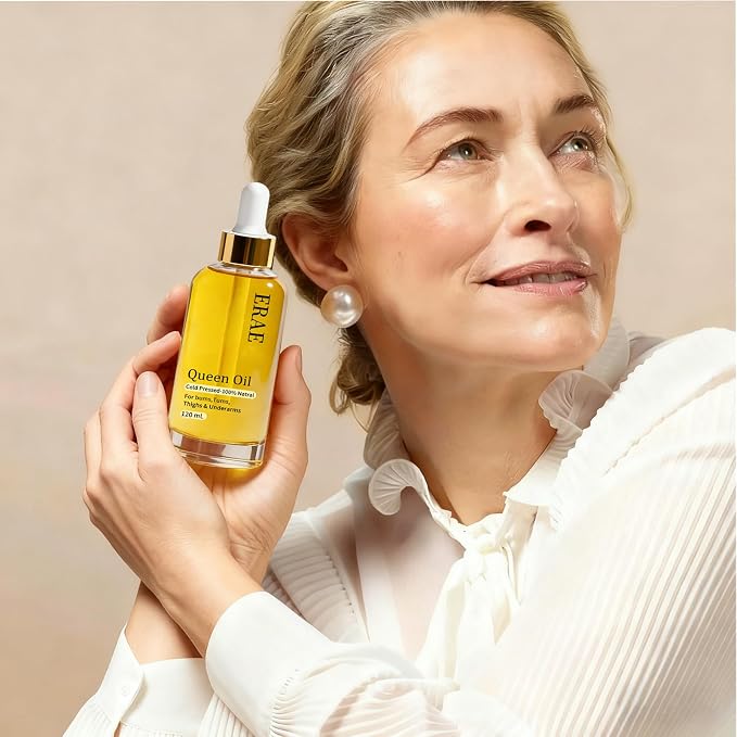Erae Queen Oil Face & Body Oil - Bakuchiol, Camellia Japonica, Sea Buckthorn & Evening Primrose Oil - Radiant-Looking Skin, For Crepey Skin, Firming & Hydrating Treatment - 4 Fl oz