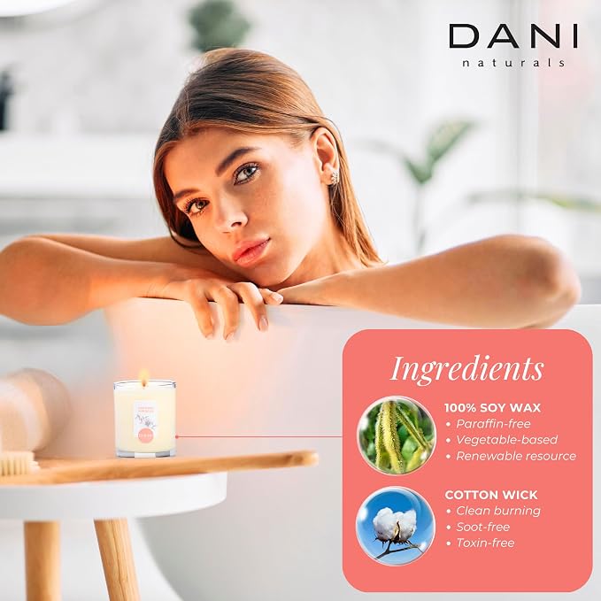 DANI Naturals Coconut Hibiscus 100% Soy Wax Candle, Non-Toxic, 7.5oz | Vegan, soy wax candle,Clean-burning with organic cotton wick,Tropical coconut hibiscus scent,Made in USA
