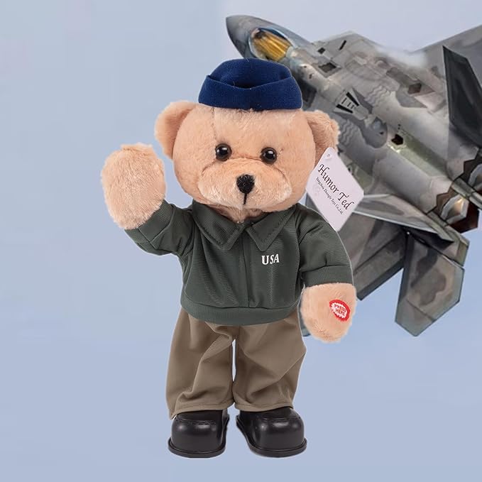 Children's Idol Military Hero Teddy Bear Stuffed Animals Singing Dancing Teddy Bear Stuffed Animal, US Army Theme Music Plush Toys,Independence Day Birthday Gifts for Kids 14" (Air Force Bear)