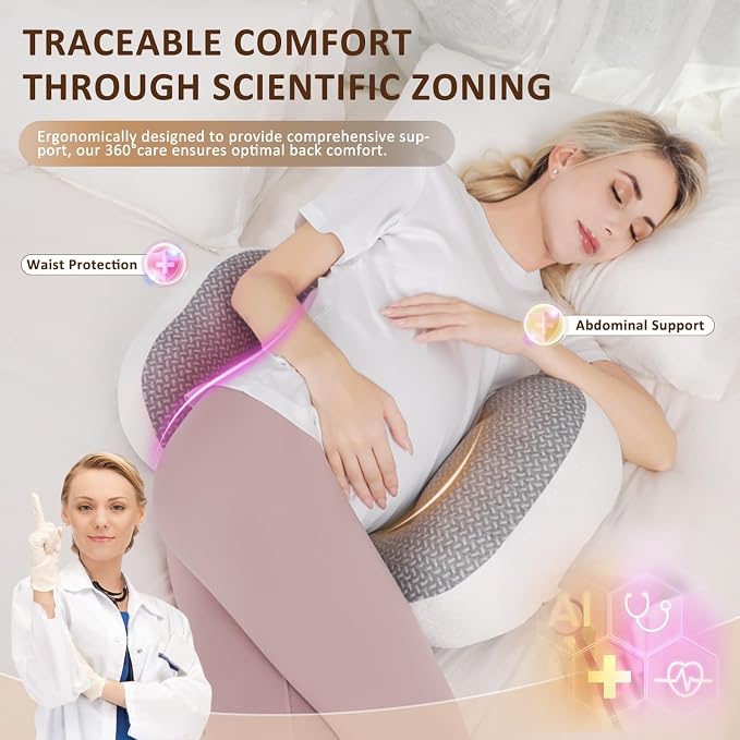 Chilling Home Portable Pregnancy Pillow Memory Foam–Maternity Body Pillow for Sleeping- Multifunctional Pregnancy Wedge Pillow for Back, Belly, Ideal for Pregnant Women,with Grey Removable Cover