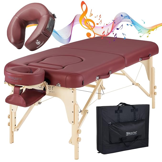 Master Massage 30" Eva Pregnancy Table Massage Table Beauty Bed Package with Extra MusicMaster Universal/Cresenct Sound Face Cradle Cushion- Burgundy