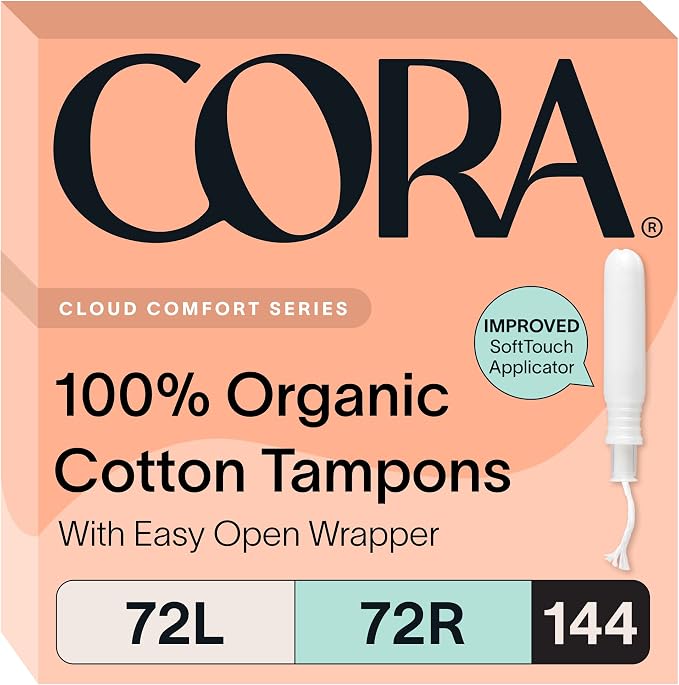 Cora Organic Cotton Tampons Multipack (72 Light, 72 Regular Tampons)