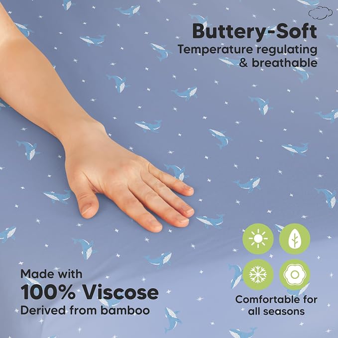 Pack and Play Sheets Fitted - 2-Pack Mini Crib Sheets for Pack N Play Mattress 38x26, Soft & Cozy, Neutral Toddler Playard Bedding, Snug Fitted Mini Baby Crib Mattress Cover Boy, Girl (Marine Muse)