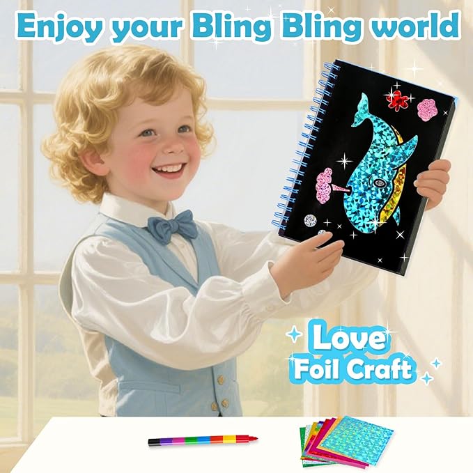 FUNNYB&G Foil Art Crafts for Kids Ages 4-8: Valentines Crafts for Kids 2026,Birthday Gift for Girls,Art and Crafts Supplies,Party Favors,Creative Toys for Girls Boys 4 5 6 7 8 9 Years Old(Ocean)