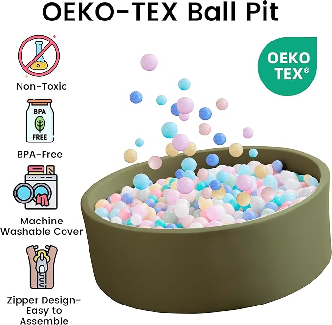 Ball Pit for Toddlers 35.43''x11.81 Baby Ball Pits Soft Memory Foam Ball Pit Round Kids Ball Pit Indoor Game Kids Play Ball Pool Ideal Gift for Girls and Boys (Sage Green, NO Balls)