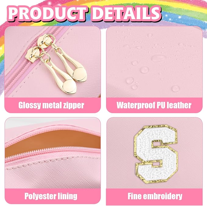 Initial Makeup Bag, Personalized Preppy Letter Monogram Cosmetic Bag | Waterproof PU Material, Compact Size, Large Capacity 7.09 x 2.95 x 3.94 in, Surprise Gift for Daughters and Teens