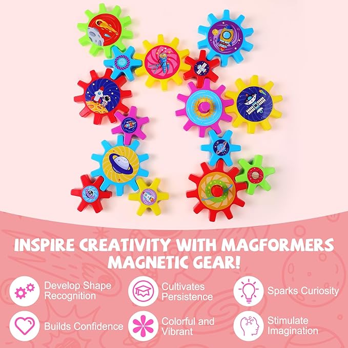 36 Pcs Magnetic Gears Interchangeable Learn Magnetic Spinning Gears for Magnetism Refrigerator or Whiteboard (Space)