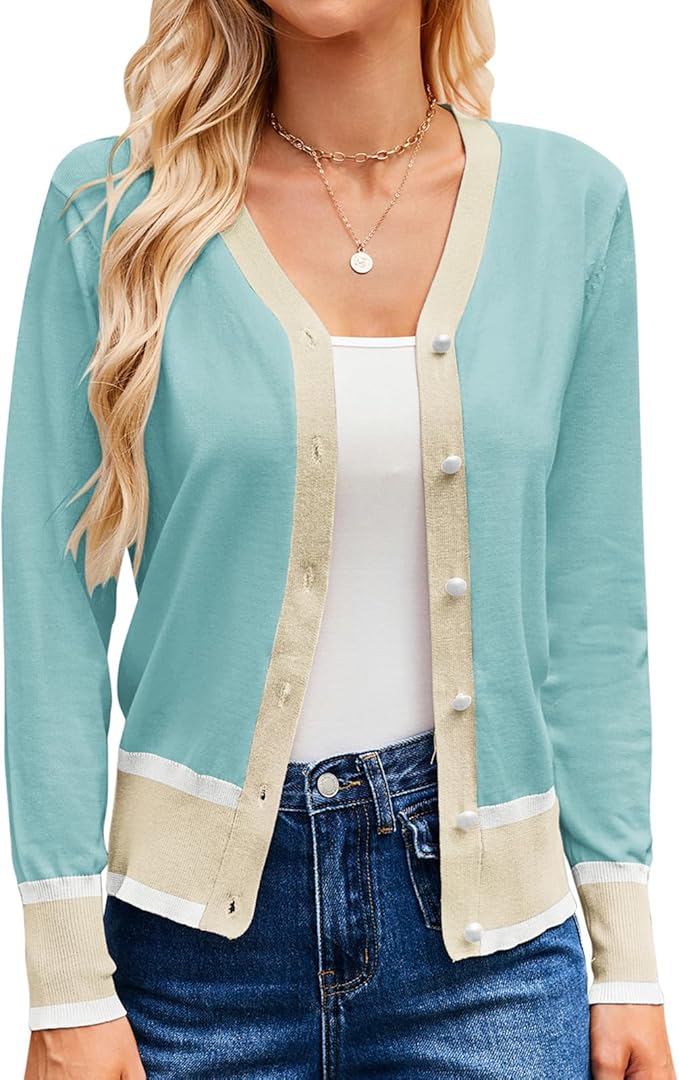 GRACE KARIN Cardigan Sweaters for Women Lightweight Long Sleeve Cropped Cardigan Summer Fall Fashion Clothing Outfits Shrug