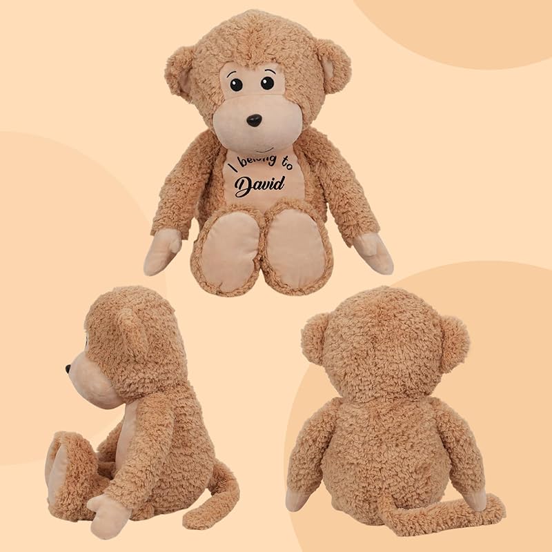 Personalized Monkey Stuffed Animal, 19.6 Inch Monkey Plushie with Custom Name Date Message, Hanging Monkey Jungle Style Room Decor Soft Cuddle Gift for Baby Toddler Boy Girl Kids